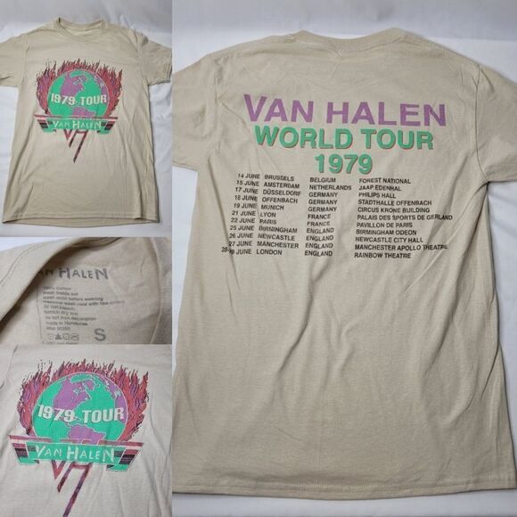 NEW S VAN HALEN 1979 BAND TOUR CONCERT CITIES CITY BACK GRAPHIC TSHIRT SMALL NWT - Picture 1 of 7